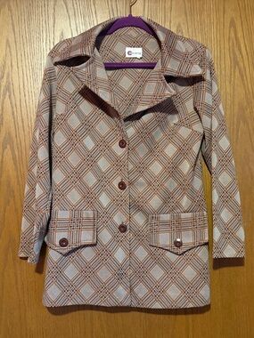 Vintage 70s Plaid Button-Front Women's Blazer Coat